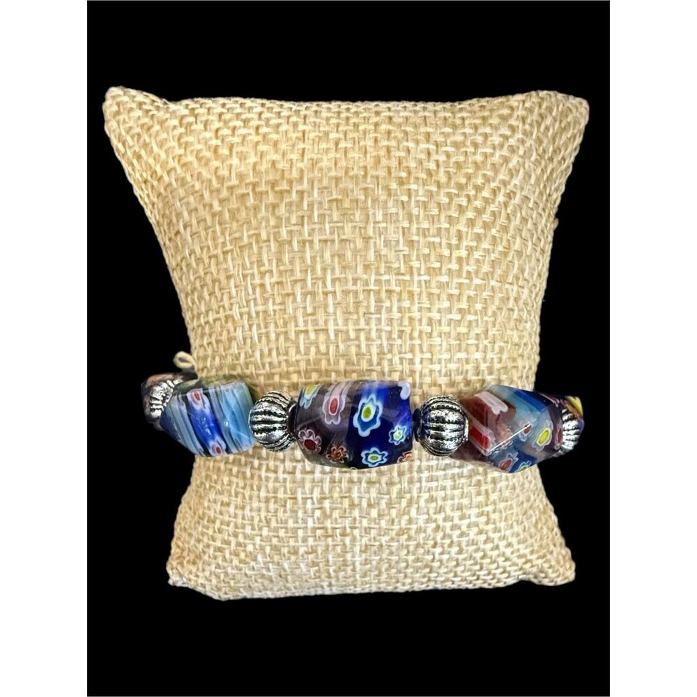 Hand Crafted Millefiori Chunky Glass Bead Stretch Bracelet #2